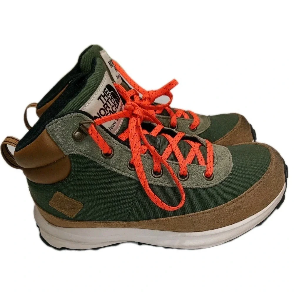 The North Face Youth Size 4 Hiking Boots Green Brown Trail Shoes Outdoor Kids